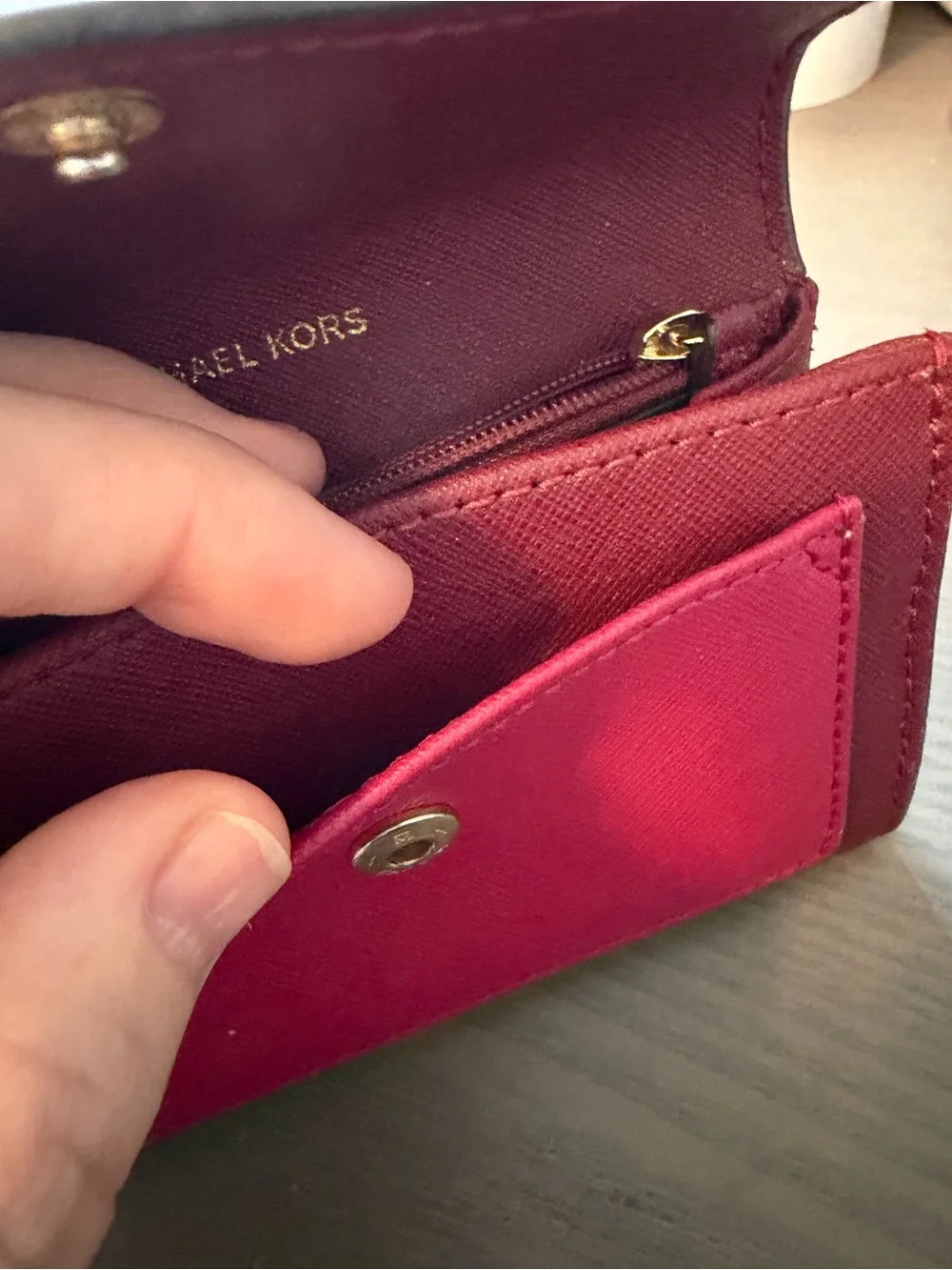Michael Kors Cranberry Fuchsia Leather Wristlet Clutch with Gold Snap